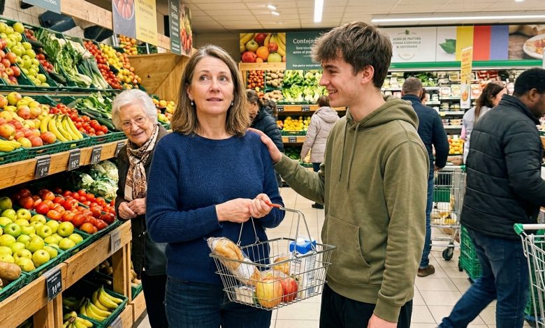 Bezczelna klientka z pełnym wózkiem wcisnęła się przed moją mamę na wózku inwalidzkim przy kasie — to, co usłyszała przez głośniki, sprawiło, że zamarła